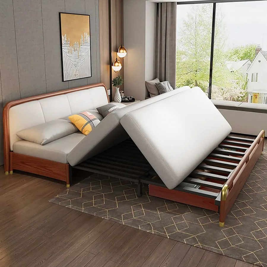 HMR - Sofa Leath-aire Upholstered Convertible Sofa with Storage in 74.8"W