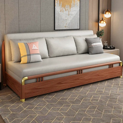 HMR - Sofa Leath-aire Upholstered Convertible Sofa with Storage in 74.8"W