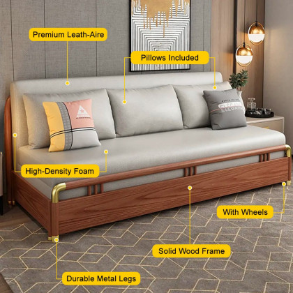 HMR - Sofa Leath-aire Upholstered Convertible Sofa with Storage in 74.8"W