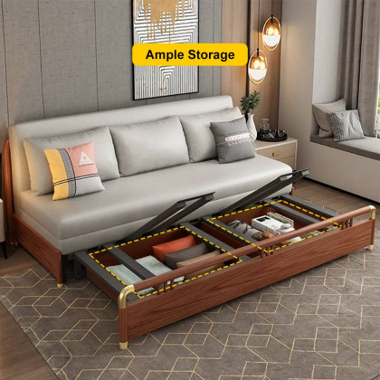 HMR - Sofa Leath-aire Upholstered Convertible Sofa with Storage in 74.8"W