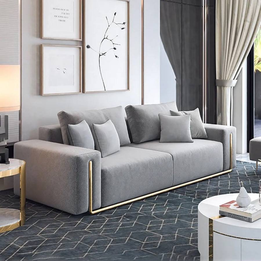 HMR - 87" Modern Gray Cotton & Linen Upholstered 3-Seater Sofa for Living Room