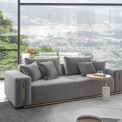 HMR - 87" Modern Gray Cotton & Linen Upholstered 3-Seater Sofa for Living Room