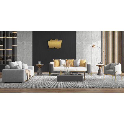 HMR - 87" Modern Gray Cotton & Linen Upholstered 3-Seater Sofa for Living Room