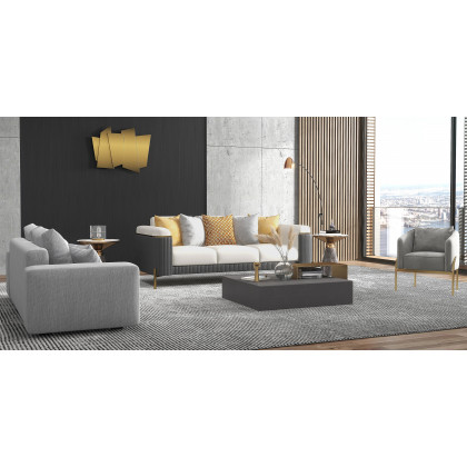 HMR - 87" Modern Gray Cotton & Linen Upholstered 3-Seater Sofa for Living Room