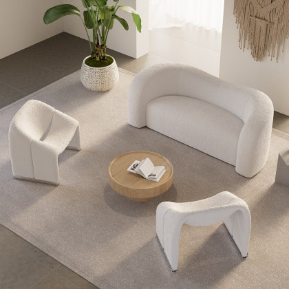 HMR Modern 67" Curved 2 Seater Sofa with Boucle Upholstered - White