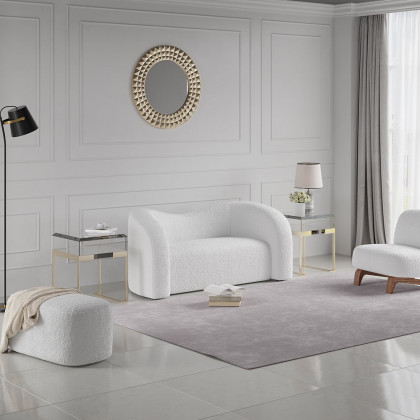 HMR Modern 67" Curved 2 Seater Sofa with Boucle Upholstered - White
