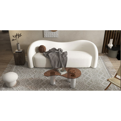 HMR Modern 67" Curved 2 Seater Sofa with Boucle Upholstered - White