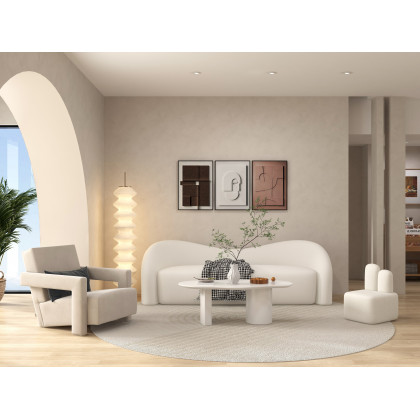 HMR Modern 67" Curved 2 Seater Sofa with Boucle Upholstered - White