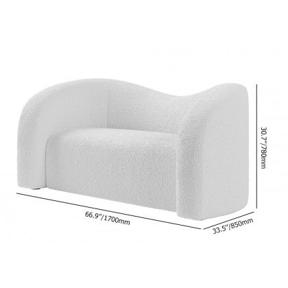HMR Modern 67" Curved 2 Seater Sofa with Boucle Upholstered - White