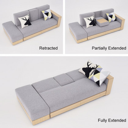 HMR Full Upholstered Bed with Drop Down Table & Storage - Gray, Linen