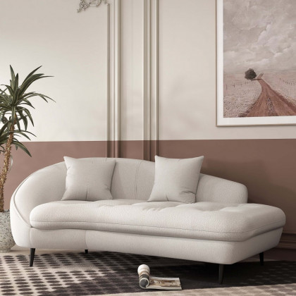 HMR - Chaise Longue Upholstered Linen 3-Seater Sofa in Steel Legs in 78.7"W, White