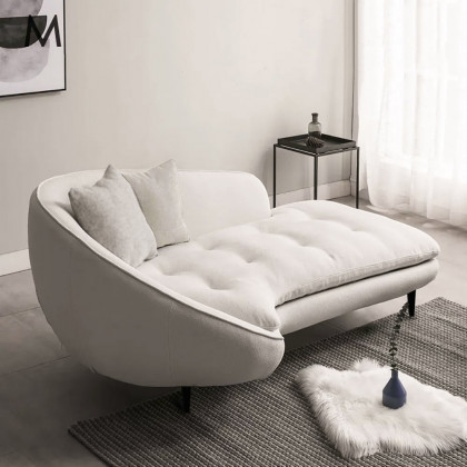 HMR - Chaise Longue Upholstered Linen 3-Seater Sofa in Steel Legs in 78.7"W, White