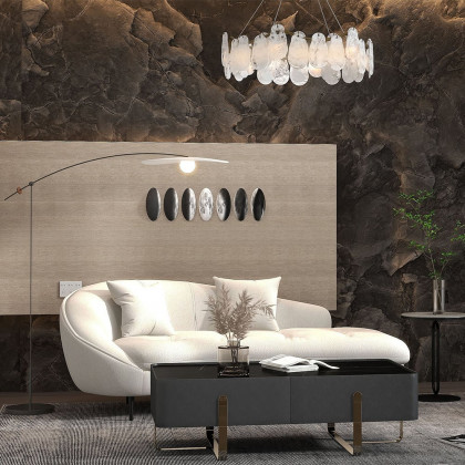 HMR - Chaise Longue Upholstered Linen 3-Seater Sofa in Steel Legs in 78.7"W, White