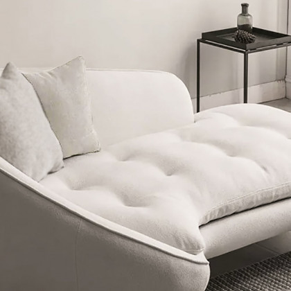 HMR - Chaise Longue Upholstered Linen 3-Seater Sofa in Steel Legs in 78.7"W, White