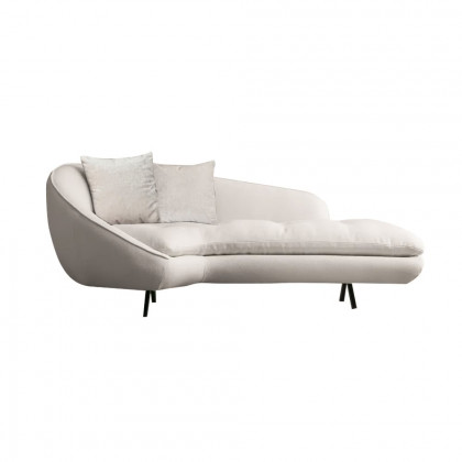 HMR - Chaise Longue Upholstered Linen 3-Seater Sofa in Steel Legs in 78.7"W, White