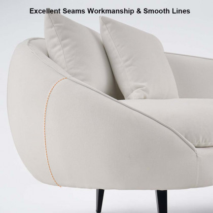 HMR - Chaise Longue Upholstered Linen 3-Seater Sofa in Steel Legs in 78.7"W, White
