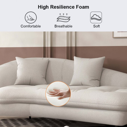 HMR - Chaise Longue Upholstered Linen 3-Seater Sofa in Steel Legs in 78.7"W, White