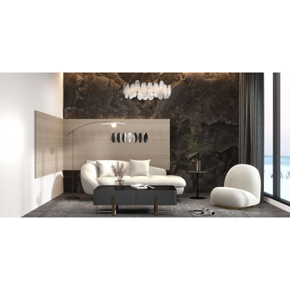 HMR - Chaise Longue Upholstered Linen 3-Seater Sofa in Steel Legs in 78.7"W, White