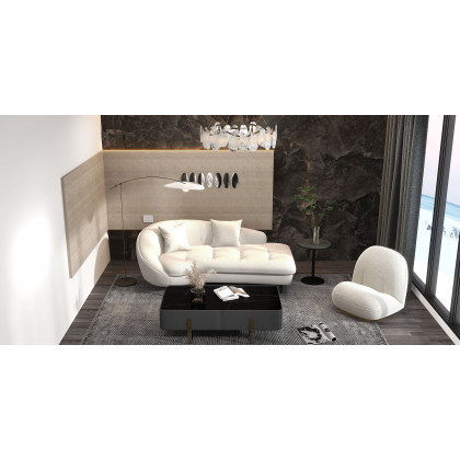 HMR - Chaise Longue Upholstered Linen 3-Seater Sofa in Steel Legs in 78.7"W, White