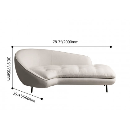 HMR - Chaise Longue Upholstered Linen 3-Seater Sofa in Steel Legs in 78.7"W, White