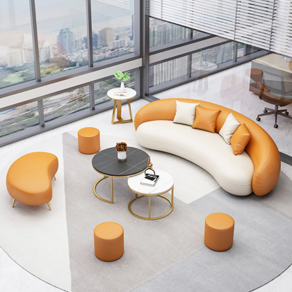 HMR - Leather Upholstered 3-Seater Sofa in 82.7"W, Orange and White