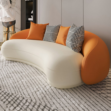 HMR - Leather Upholstered 3-Seater Sofa in 82.7"W, Orange and White