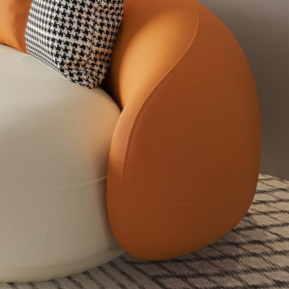 HMR - Leather Upholstered 3-Seater Sofa in 82.7"W, Orange and White