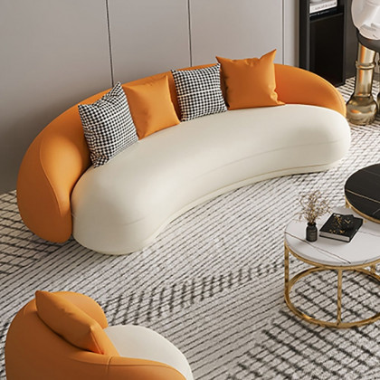 HMR - Leather Upholstered 3-Seater Sofa in 82.7"W, Orange and White