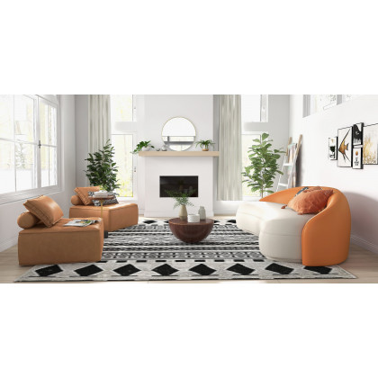HMR - Leather Upholstered 3-Seater Sofa in 82.7"W, Orange and White
