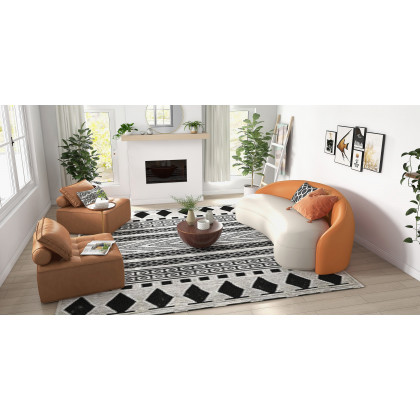 HMR - Leather Upholstered 3-Seater Sofa in 82.7"W, Orange and White