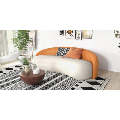 HMR - Leather Upholstered 3-Seater Sofa in 82.7"W, Orange and White