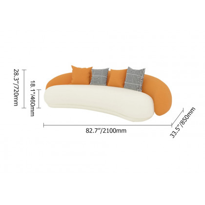 HMR - Leather Upholstered 3-Seater Sofa in 82.7"W, Orange and White