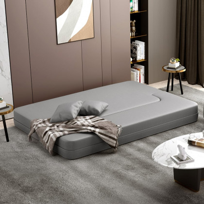HMR Queen Folding Bed with Pillows - Light Gray, Leath-aire