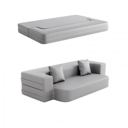 HMR Queen Folding Bed with Pillows - Light Gray, Leath-aire