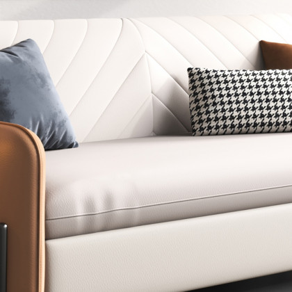 HMR - Convertible Sofa Bed Upholstered with Storage Pocket in 67"L, Brown and White
