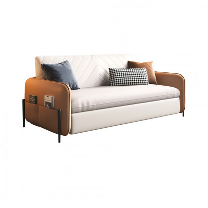 HMR - Convertible Sofa Bed Upholstered with Storage Pocket in 67"L, Brown and White