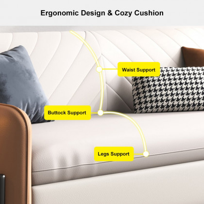 HMR - Convertible Sofa Bed Upholstered with Storage Pocket in 67"L, Brown and White