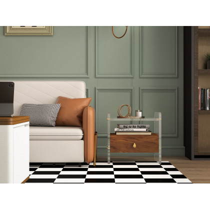 HMR - Convertible Sofa Bed Upholstered with Storage Pocket in 67"L, Brown and White