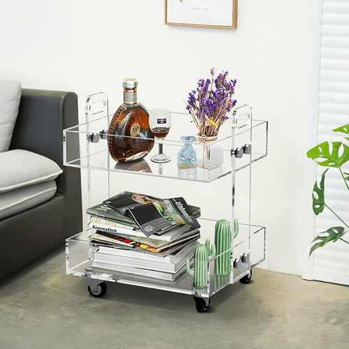 HMR - Modern Acrylic Rolling Bar with Handles in Gold