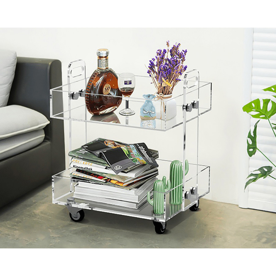 HMR - Modern Acrylic Rolling Bar with Handles in Gold