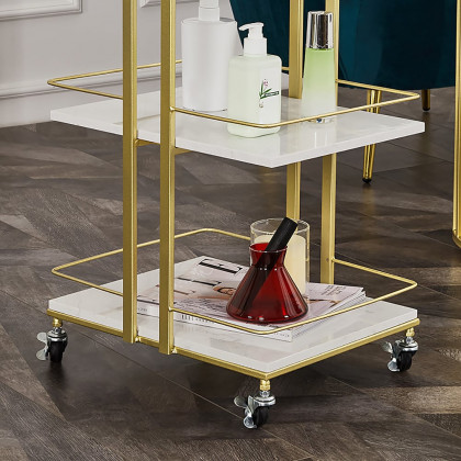 HMR - 3-Tier Rectangular Rolling Bar Cart with Wheels in Gold