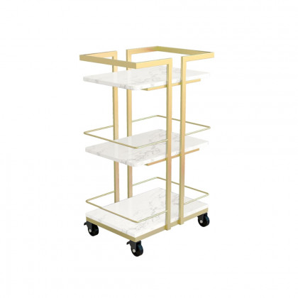 HMR - 3-Tier Rectangular Rolling Bar Cart with Wheels in Gold