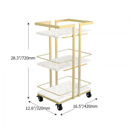 HMR - 3-Tier Rectangular Rolling Bar Cart with Wheels in Gold