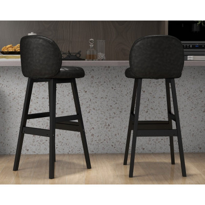 HMR Rustic 30" Bar Stools with PU Leather Upholstery (Set of 2) - Black
