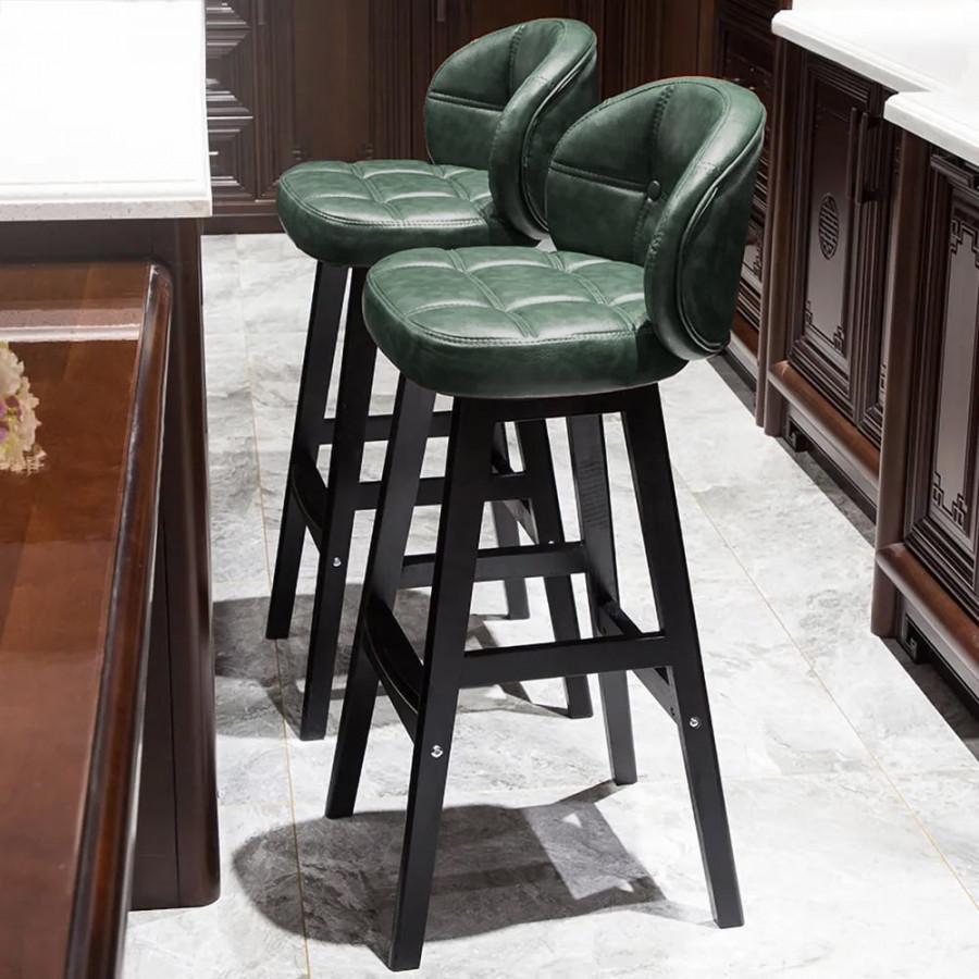 HMR Rustic 30" Bar Stools with PU Leather Upholstery (Set of 2) - Green