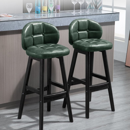 HMR Rustic 30" Bar Stools with PU Leather Upholstery (Set of 2) - Green