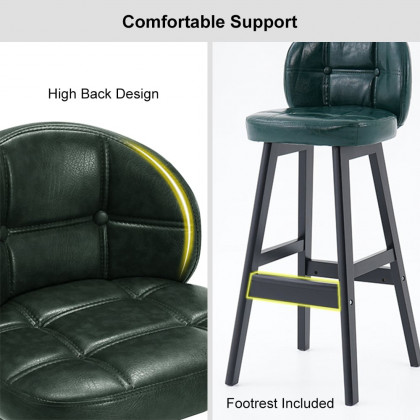 HMR Rustic 30" Bar Stools with PU Leather Upholstery (Set of 2) - Green