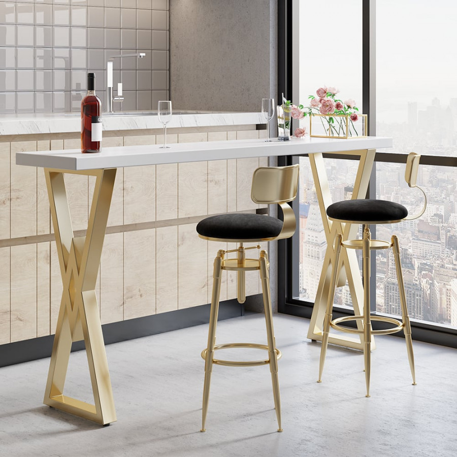 HMR Modern Adjustable Swivel Bar Stools with Velvet Upholstery (Set of 2) - Black