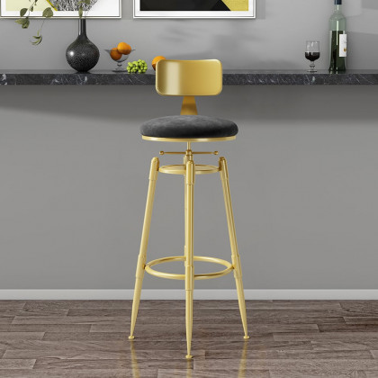 HMR Modern Adjustable Swivel Bar Stools with Velvet Upholstery (Set of 2) - Black