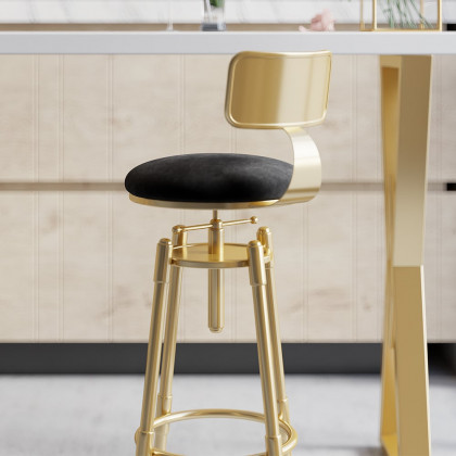 HMR Modern Adjustable Swivel Bar Stools with Velvet Upholstery (Set of 2) - Black